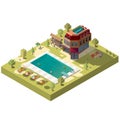 Resort hotel with swimming pool isometric vector