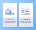 Resort and hotel travel the road campaign for onboarding mobile apps application template banner