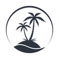 Resort logo with coconut palms and sea