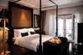 Resort style bedroom with four poster bed, Asian comtemporary bedroom decor