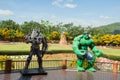 The statue of Hulk and Transformer is in the resort at Suan Phung.