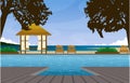 Resort Swimming Pool Travel Vacation Landscape View Bali Illustration