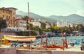 Resort town Lovran, Croatia. Boat at piers