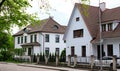 The resort town of Parnu in Estonia with beautiful wooden houses with triangular roofs