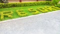 Resort word skillfully shaped on the garden, topiary work