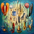 The Resounding Recovery: A Vibrant Artistic Arrangement of Surgical Instruments