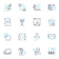 Resource Allocation linear icons set. Allocation, Optimization, Planning, Efficiency, Distribution, Budgeting