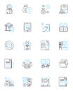 Resource analysis linear icons set. Planning, Evaluation, Resourcefulness, Capacity, Optimization, Efficiency