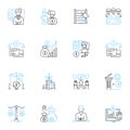 Resource analysis linear icons set. Planning, Evaluation, Resourcefulness, Capacity, Optimization, Efficiency