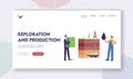 Resource Exploration and Production Landing Page Template. Businessman and Worker Characters Change Oil on Money Royalty Free Stock Photo