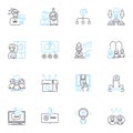 Resource management linear icons set. Allocation, Optimization, Distribution, Efficiency, Planning, Utilization Royalty Free Stock Photo