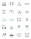 Resource pooling linear icons set. Collaboration, Aggregation, Optimization, Consolidation, Warehouse, Integration