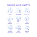Resource saving blue concept icons set