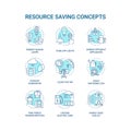 Resource saving turquoise concept icons set Royalty Free Stock Photo