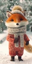 A resourceful anthropomorphized polar fox dressed in a sweater and scarf smiles impishly at the camera in this cute campaign Royalty Free Stock Photo