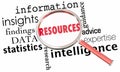 Resources Information Data Insights Facts Magnifying Glass Word