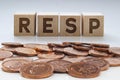 RESP letters on wooden blocks with coins on a clear background Royalty Free Stock Photo