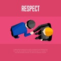 Respect banner. Top view partners handshaking