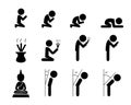 Respect and prayer icon in Asian style, vector
