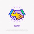 Respect thin line icon: handshake. Modern vector illustration of business partners