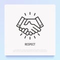 Respect thin line icon: handshake. Modern vector illustration of business partners