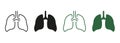 Respiration Illness Symbol Collection on White Background. Healthy Bronchial Respiratory System Line and Silhouette