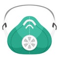 Respirator green flat icon. Device protecting wearer. Face mask with exhalation valve.