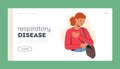 Respiratory Disease Landing Page Template. Female Character with Asthma Attack Taking Inhaler from Bag Royalty Free Stock Photo