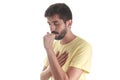 Respiratory disease. Young man coughing