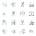 Respiratory illness care linear icons set. Asthma, Bronchitis, COPD, Emphysema, Flu, Pneumonia, Rhinitis line vector and