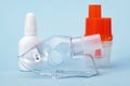 Respiratory mask and atomizing cup for compressor inhaler on blue