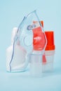 Respiratory mask and atomizing cup for compressor inhaler on blue