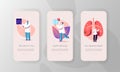 Respiratory Medicine, Pulmonology Healthcare Mobile App Page Onboard Screen Template. Tiny Doctor Characters