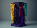 resplendent cavalcade of velvet ribbon and embroidery in a mesmerizing array of colors. Podium, empty showcase for Royalty Free Stock Photo