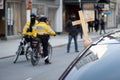 Chaplain Holds Cross Out To Police at Anti-Lockdown Protest, Toronto Royalty Free Stock Photo