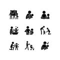 Responsible parenthood black glyph icons set on white space