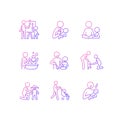 Responsible parenthood gradient linear vector icons set