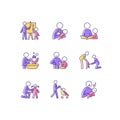 Responsible parenthood RGB color icons set