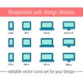 Responsive design icons set vector. Flat responsive design icons in memphis style. Vector responsive design icons set