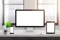 Responsive devices mockup on office desk Royalty Free Stock Photo