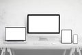 Responsive devices mockup for web site design promotion on different display sizes. Isolated white screens Royalty Free Stock Photo