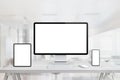 Responsive display devices mockup for web page presentation on office desk Royalty Free Stock Photo