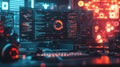 Cyberpunk Style Digital Workspace Neon Lights Red Orange Coding Screen Code Data SciFi Future System Royalty Free Stock Photo