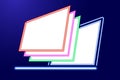 Responsive page empty, laptop layout with blank screen and empty web wireframing from glowing blue, red, pink and green neon