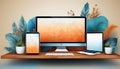 Responsive web design mockup template vector background. Smartphone, tablet, computer website layout Royalty Free Stock Photo