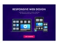 Responsive website design on electronic devices - laptop, tablet pc, smartphone and smart watch. Web design flat vector element Royalty Free Stock Photo