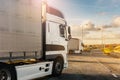 Rest area on a highway with trucks Royalty Free Stock Photo