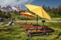 Rest area at the June Lake located in Mono County in eastern Sierra Nevada in California State Royalty Free Stock Photo