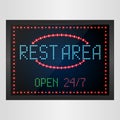 Rest area sign with light neon shining on signboard Royalty Free Stock Photo