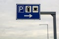 Rest area sign on a pole on freeway road. Royalty Free Stock Photo